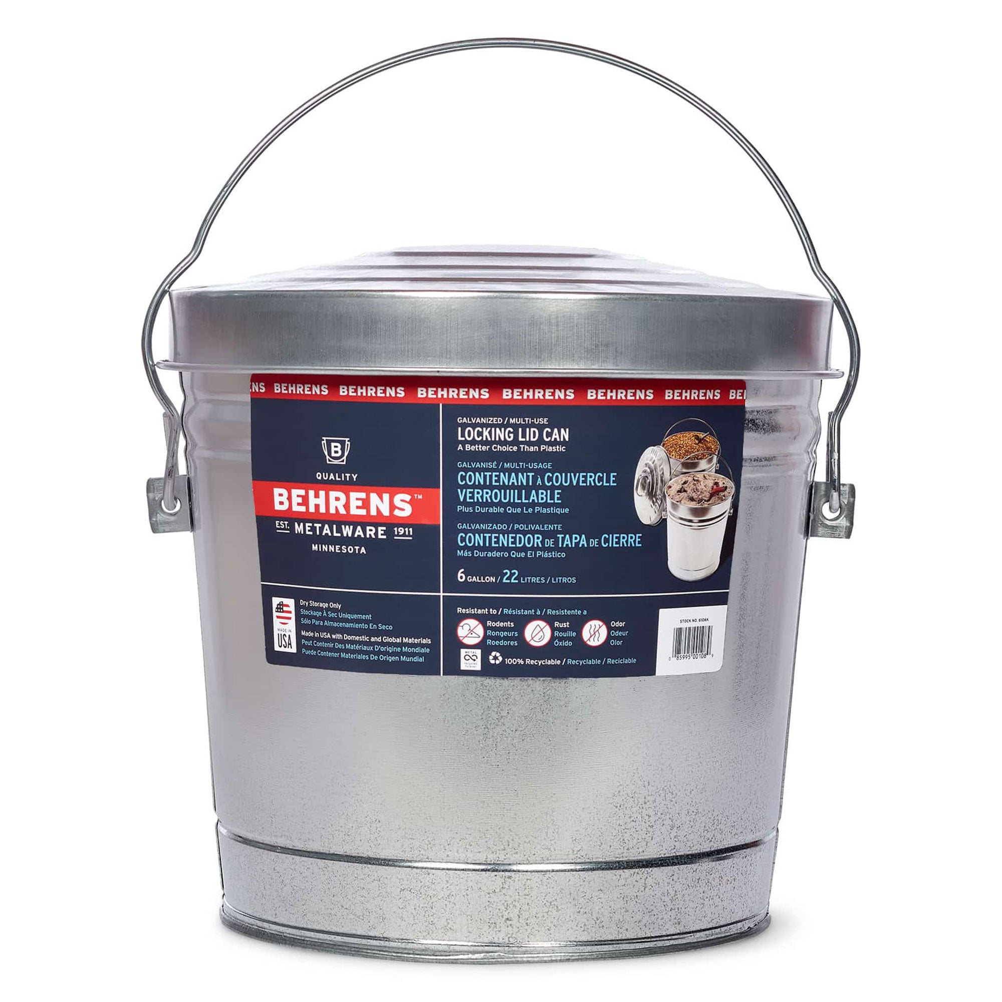 Behrens 6 Gallon Galvanized Steel Storage Can with Locking Lid and Wire Handle - VMInnovations