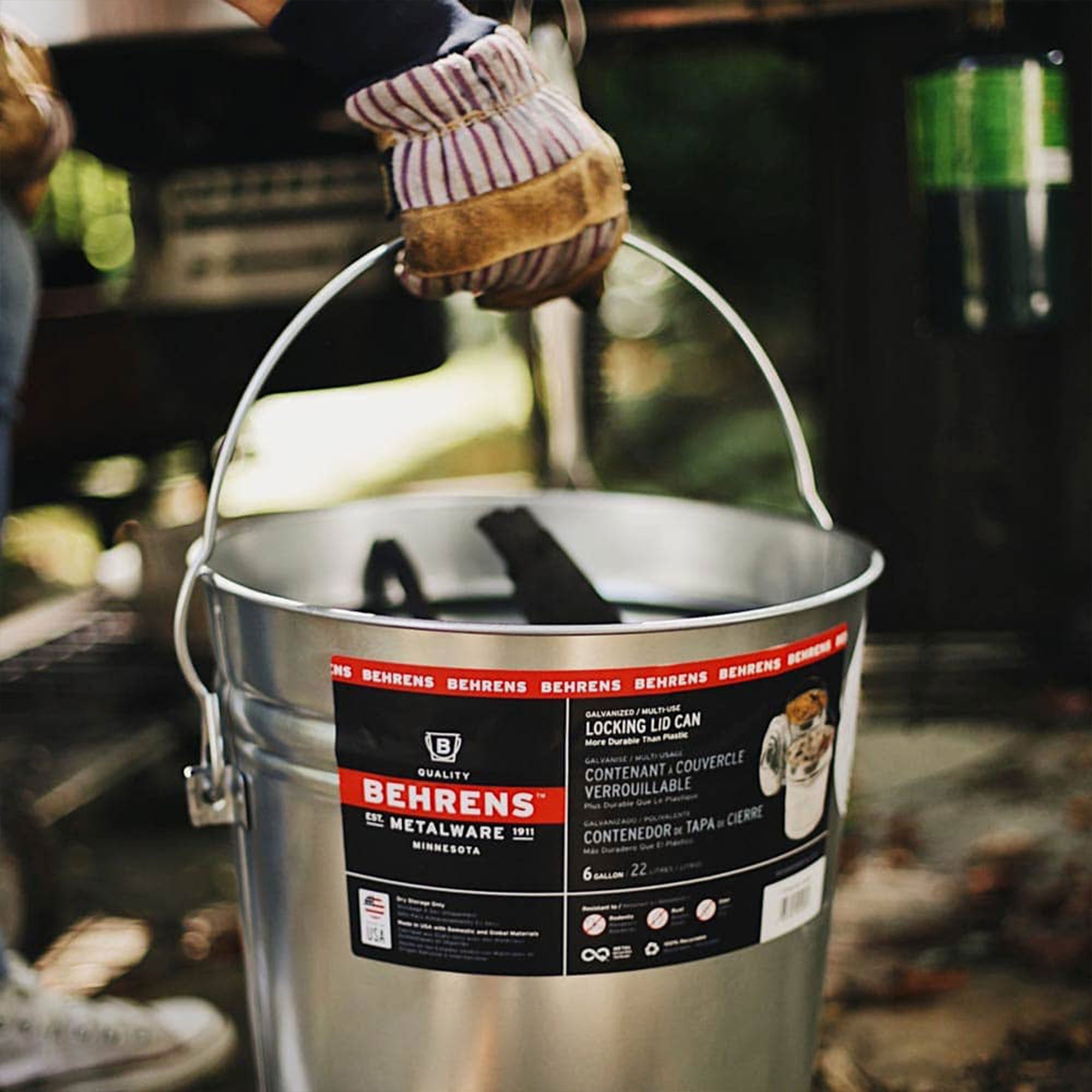 Behrens 6 Gallon Galvanized Steel Storage Can with Locking Lid and Wire Handle - VMInnovations