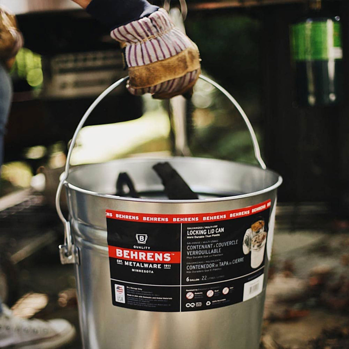 Behrens 6 Gallon Galvanized Steel Storage Can with Locking Lid and Wire Handle - VMInnovations