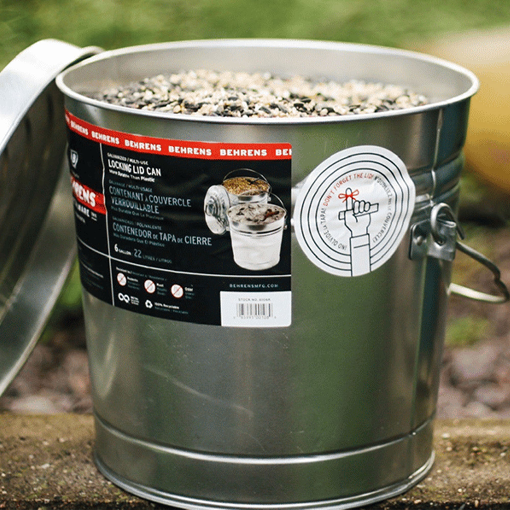 Behrens 6 Gallon Galvanized Steel Storage Can with Locking Lid and Wire Handle - VMInnovations