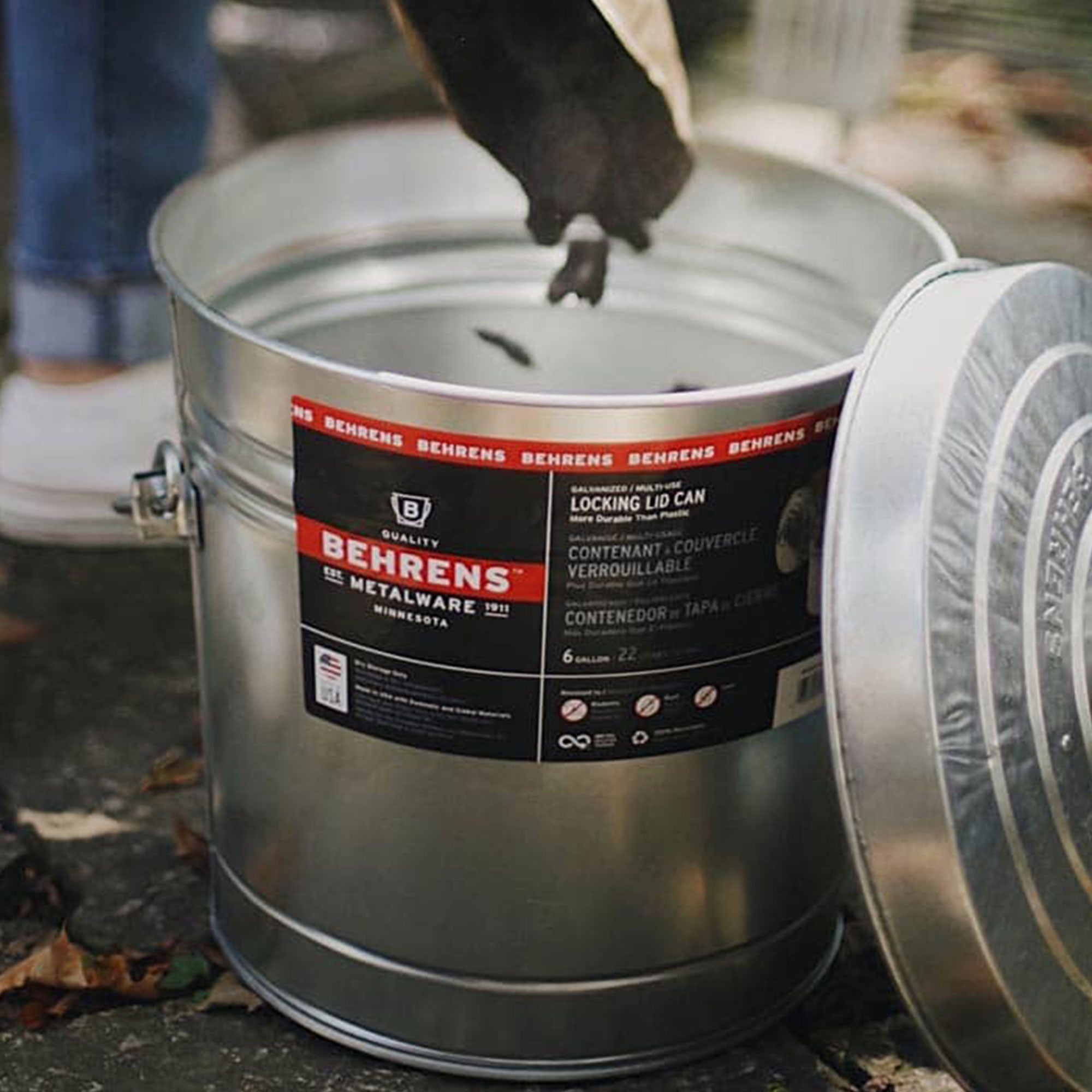Behrens 6 Gallon Galvanized Steel Storage Can with Locking Lid and Wire Handle - VMInnovations