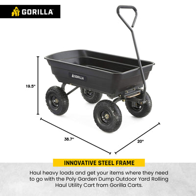 Gorilla Carts 600lbs Poly Garden Yard Rolling Haul Utility Dump Cart (Open Box) - VMInnovations