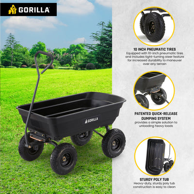 Gorilla Carts 600lbs Poly Garden Yard Rolling Haul Utility Dump Cart (Open Box) - VMInnovations