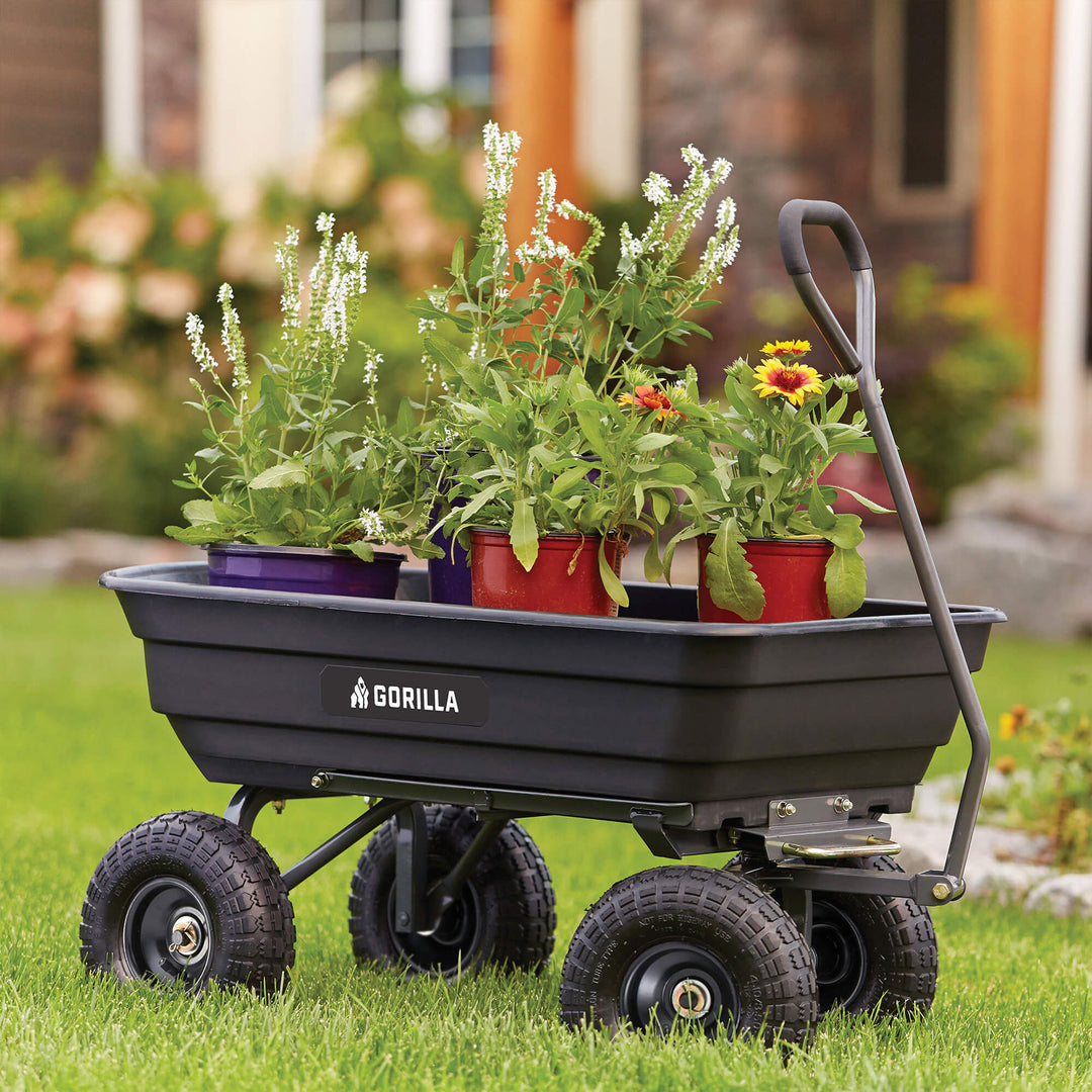 Gorilla Carts 600lbs Poly Garden Yard Rolling Haul Utility Dump Cart (Open Box)