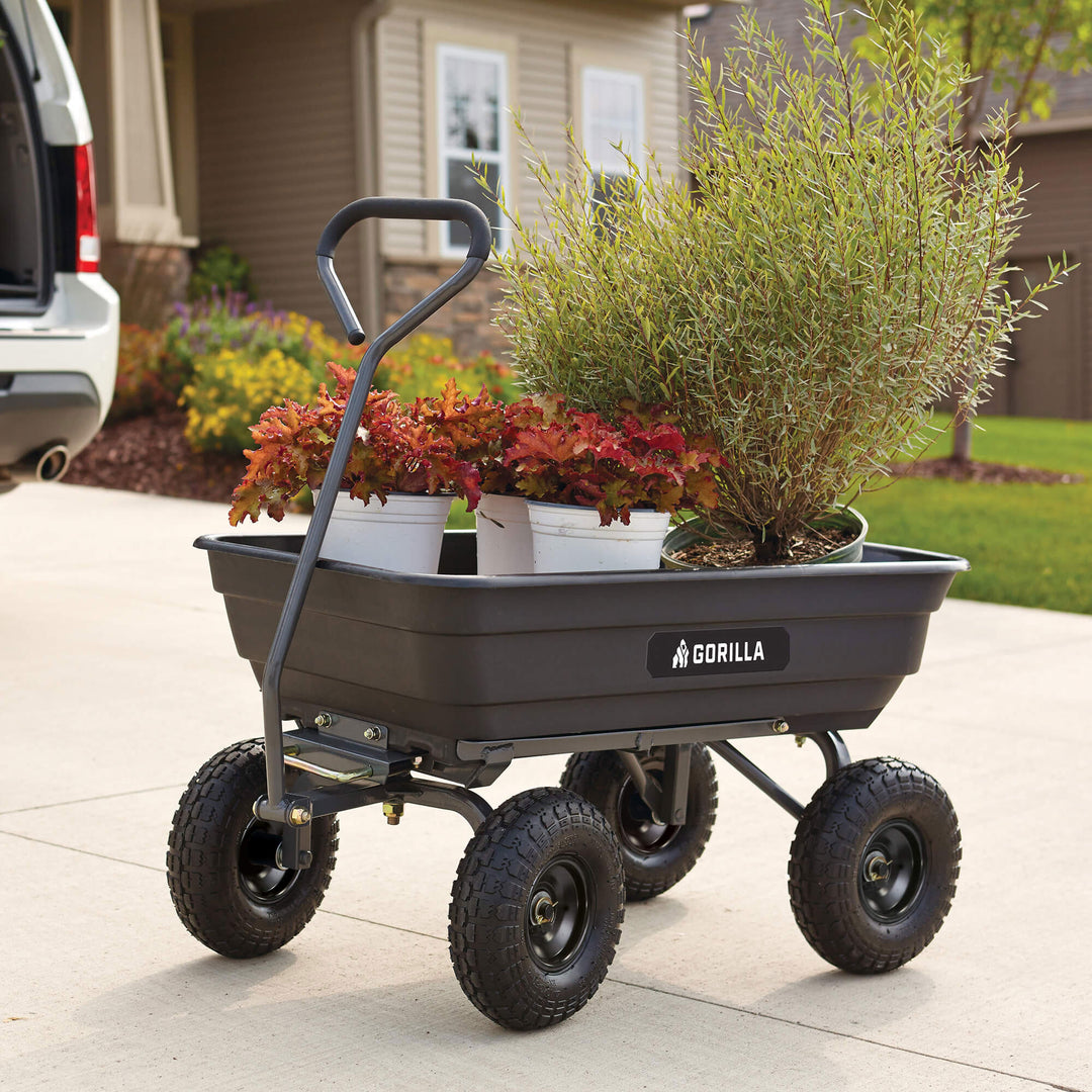 Gorilla Carts 600lbs Poly Garden Yard Rolling Haul Utility Dump Cart (Open Box)