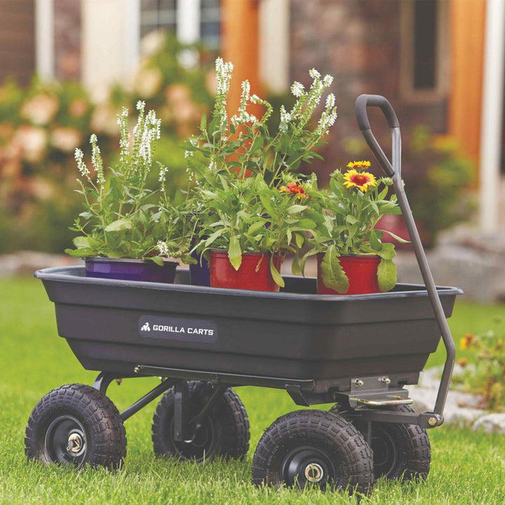 Gorilla Carts 600lbs Poly Garden Yard Rolling Haul Utility Dump Cart (Open Box)