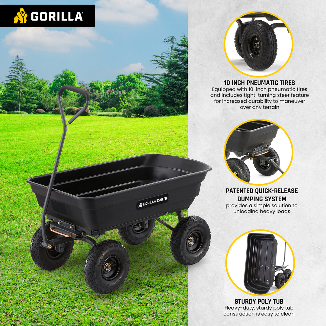 Gorilla Carts 600lbs Poly Garden Yard Rolling Haul Utility Dump Cart (Open Box)