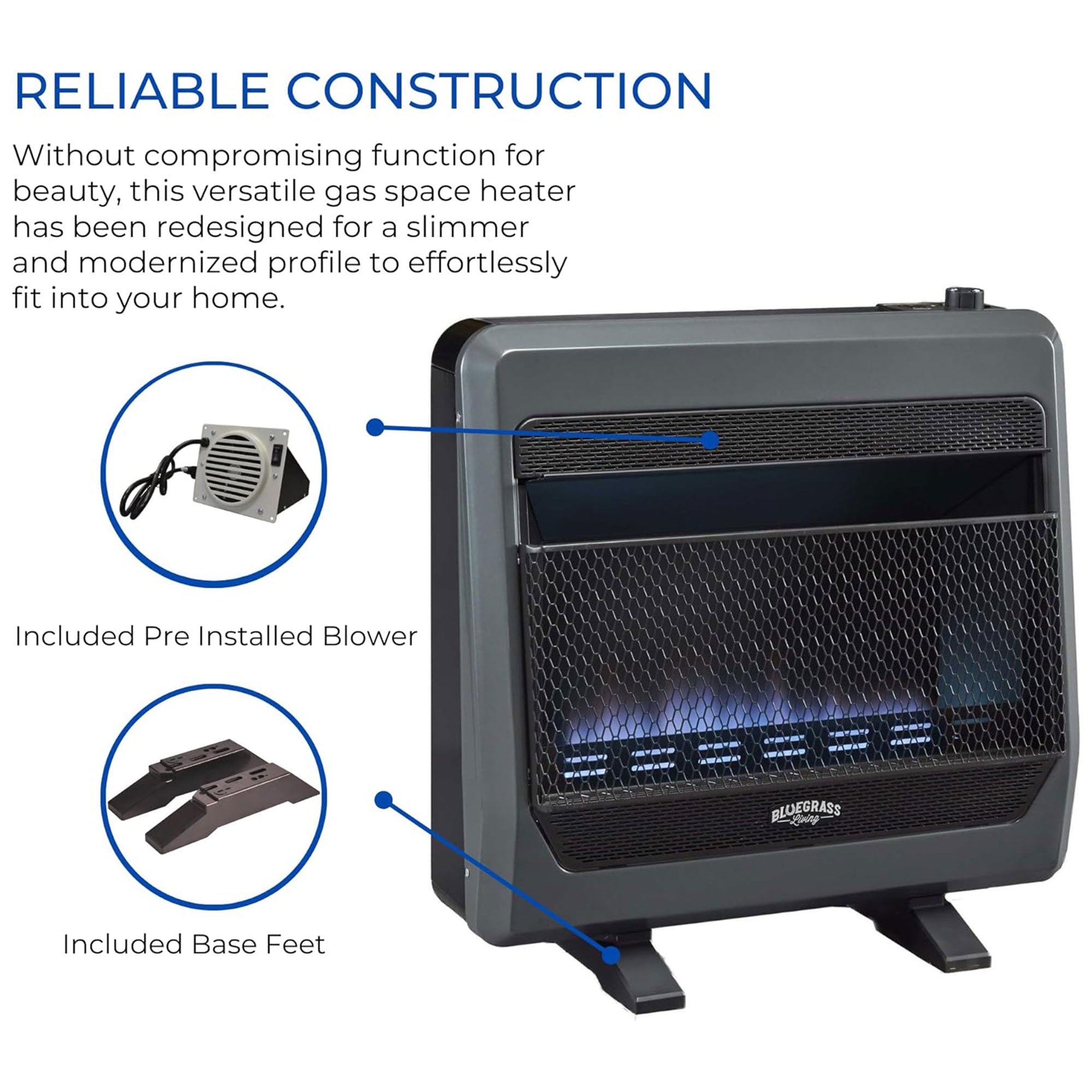 Bluegrass Living 30000BTU Propane Gas Ventless Space Heater w/Blower&Feet(Used) - VMInnovations