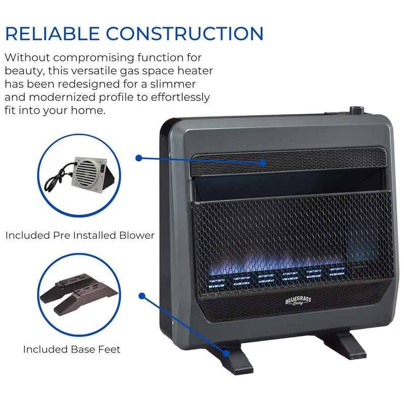 Bluegrass Living 30000BTU Propane Gas Ventless Space Heater with Blower and Feet