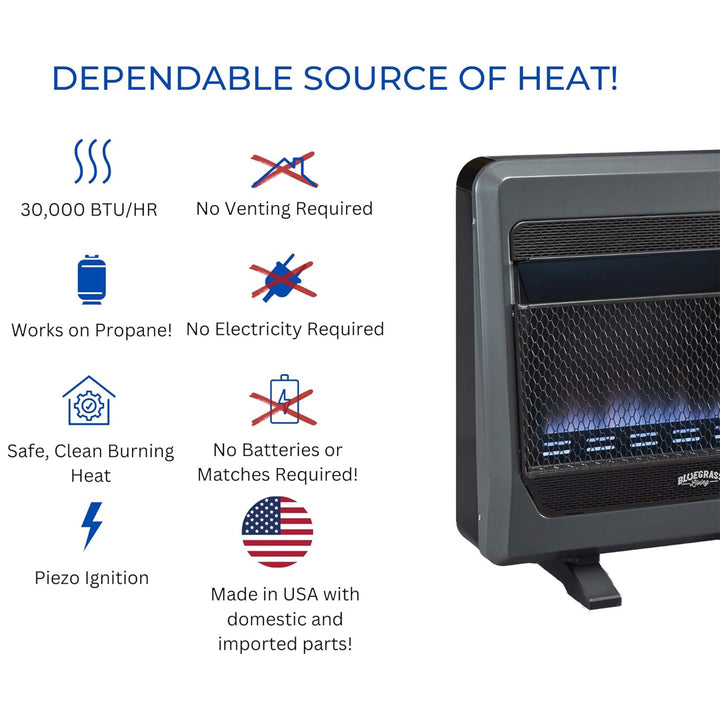 Bluegrass Living 30000BTU Propane Gas Space Heater w/Blower & Feet (Open Box) - VMInnovations