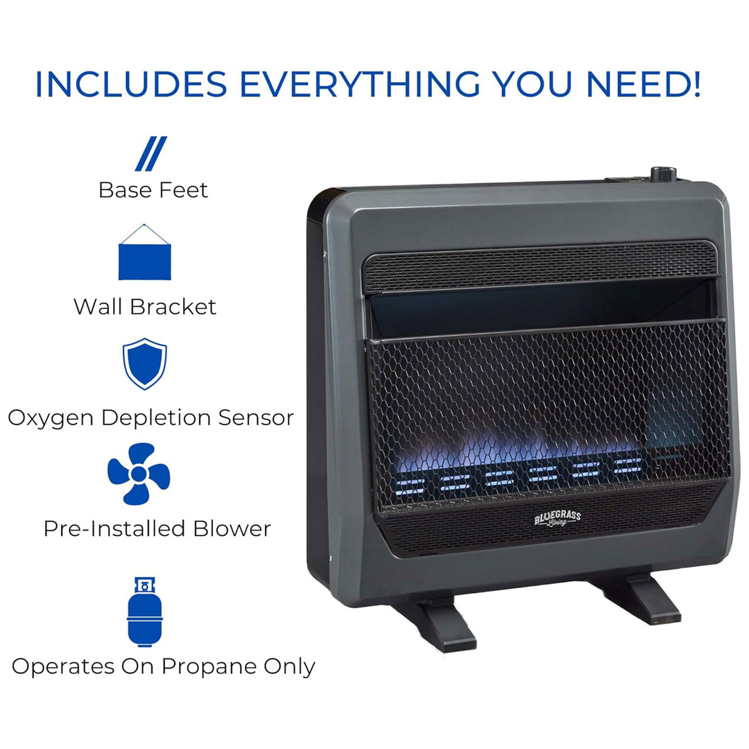 Bluegrass Living 30000BTU Propane Gas Ventless Space Heater with Blower and Feet - VMInnovations