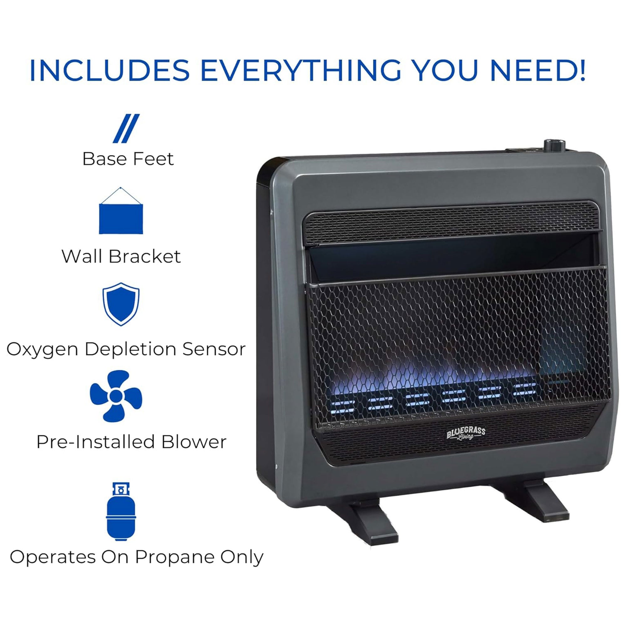 Bluegrass Living 30000BTU Propane Gas Ventless Space Heater w/Blower(For Parts) - VMInnovations