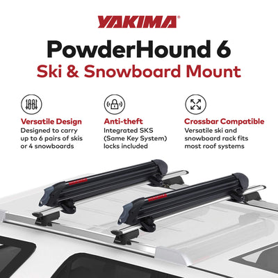 Yakima PowderHound 6 Ski or 4 Snowboard Universal Mount Crossbars (Open Box) - VMInnovations