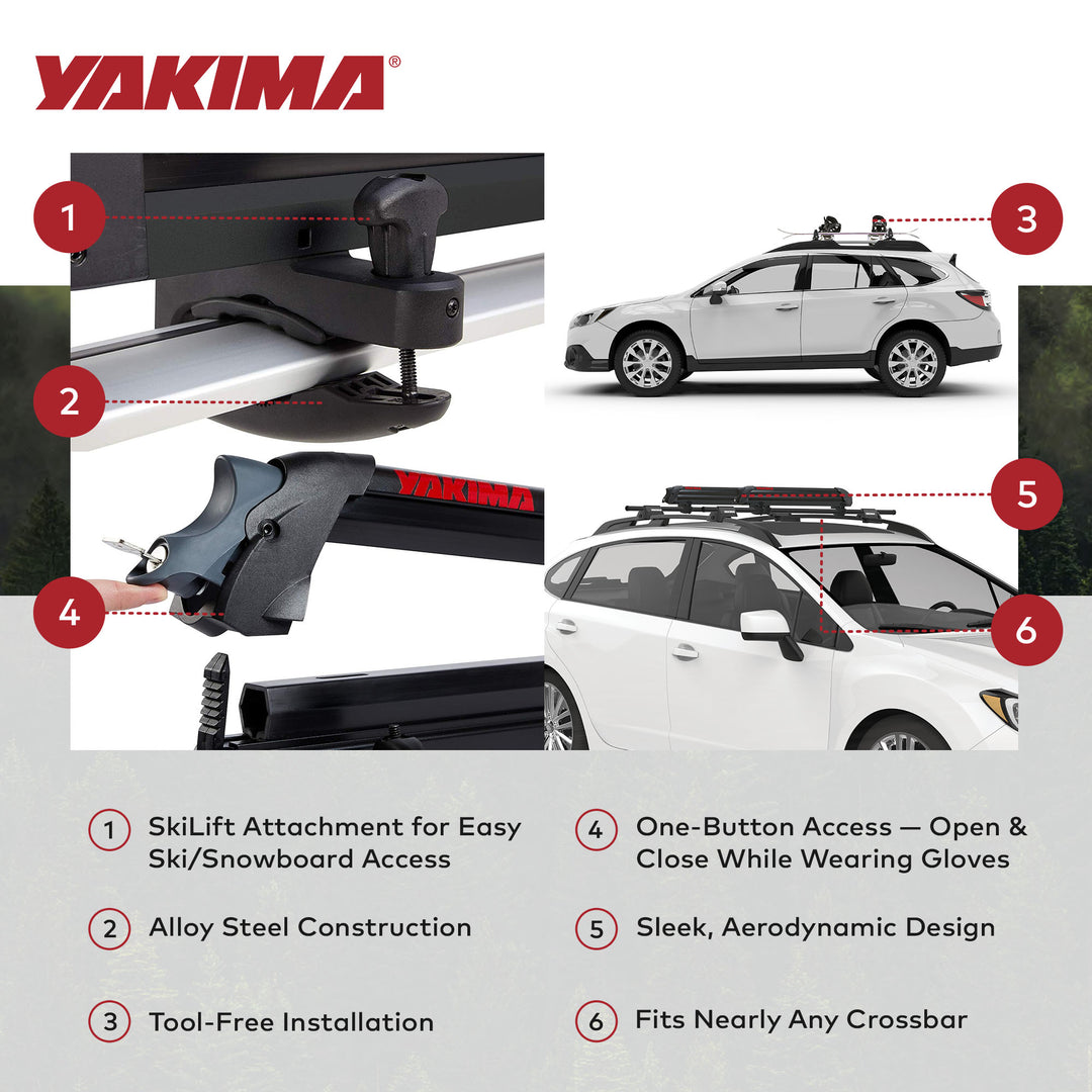 Yakima 6 Ski or 4 Snowboard Universal Mount Travel Roof Rack, Black (Used)