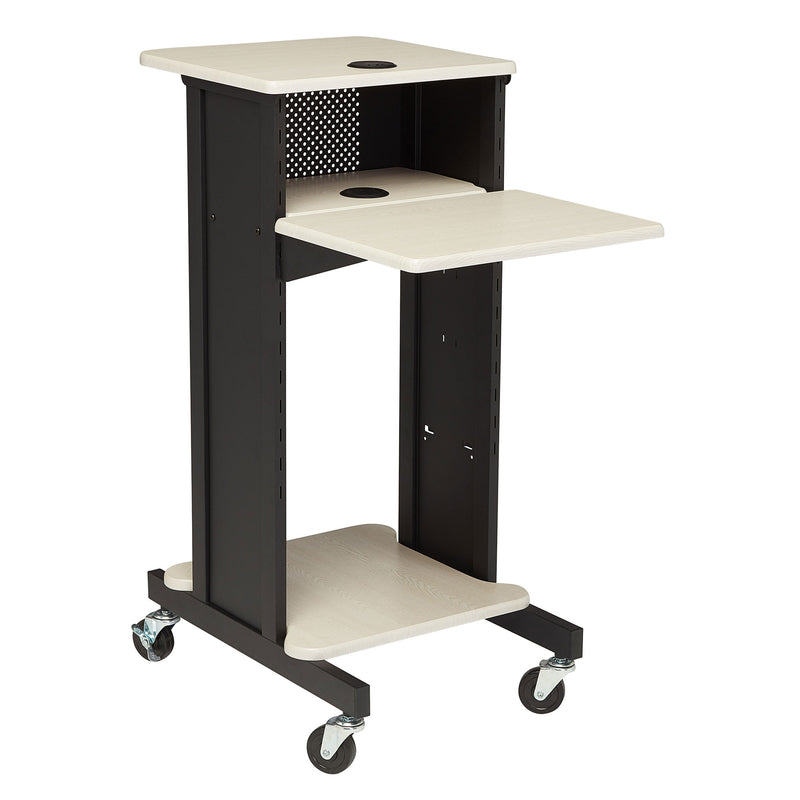 Oklahoma Sound Premium Wheeled Steel Presentation Cart with Shelves, Ivory/Black