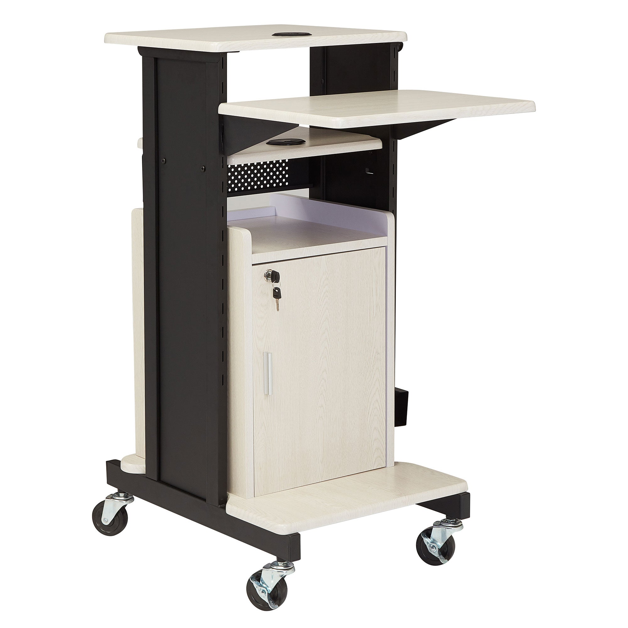 Oklahoma Sound Premium Plus Steel Presentation Cart w/Cabinet, Ivory/Black(Used) - VMInnovations