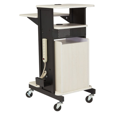 Oklahoma Sound Premium Plus Steel Presentation Cart with Cabinet, Ivory/Black