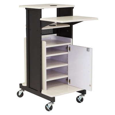 Oklahoma Sound Premium Plus Steel Presentation Cart with Cabinet, Ivory/Black