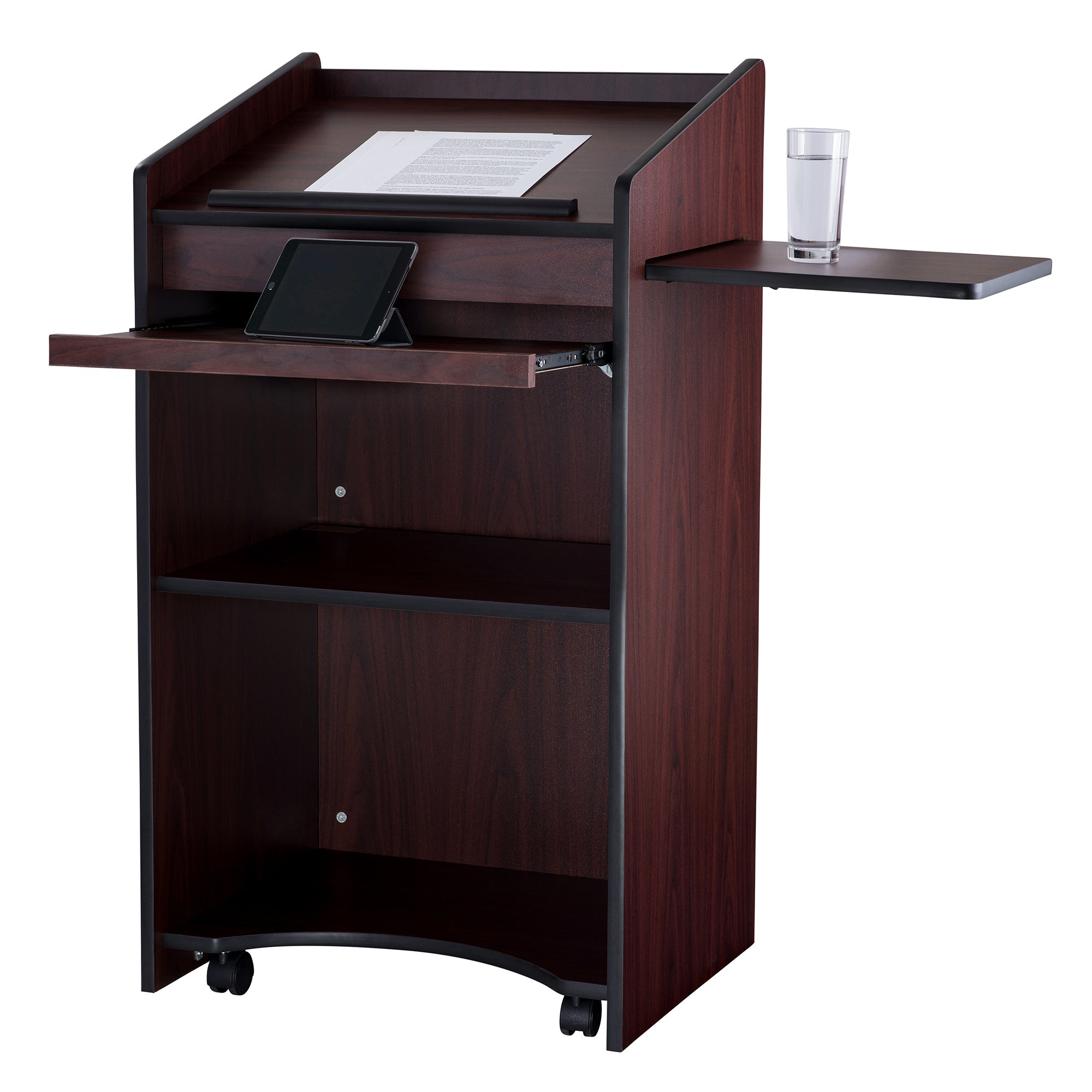 Oklahoma Sound Aristocrat Non Sound Lectern Podium w/ 2 Shelves, Mahogany (Used) - VMInnovations