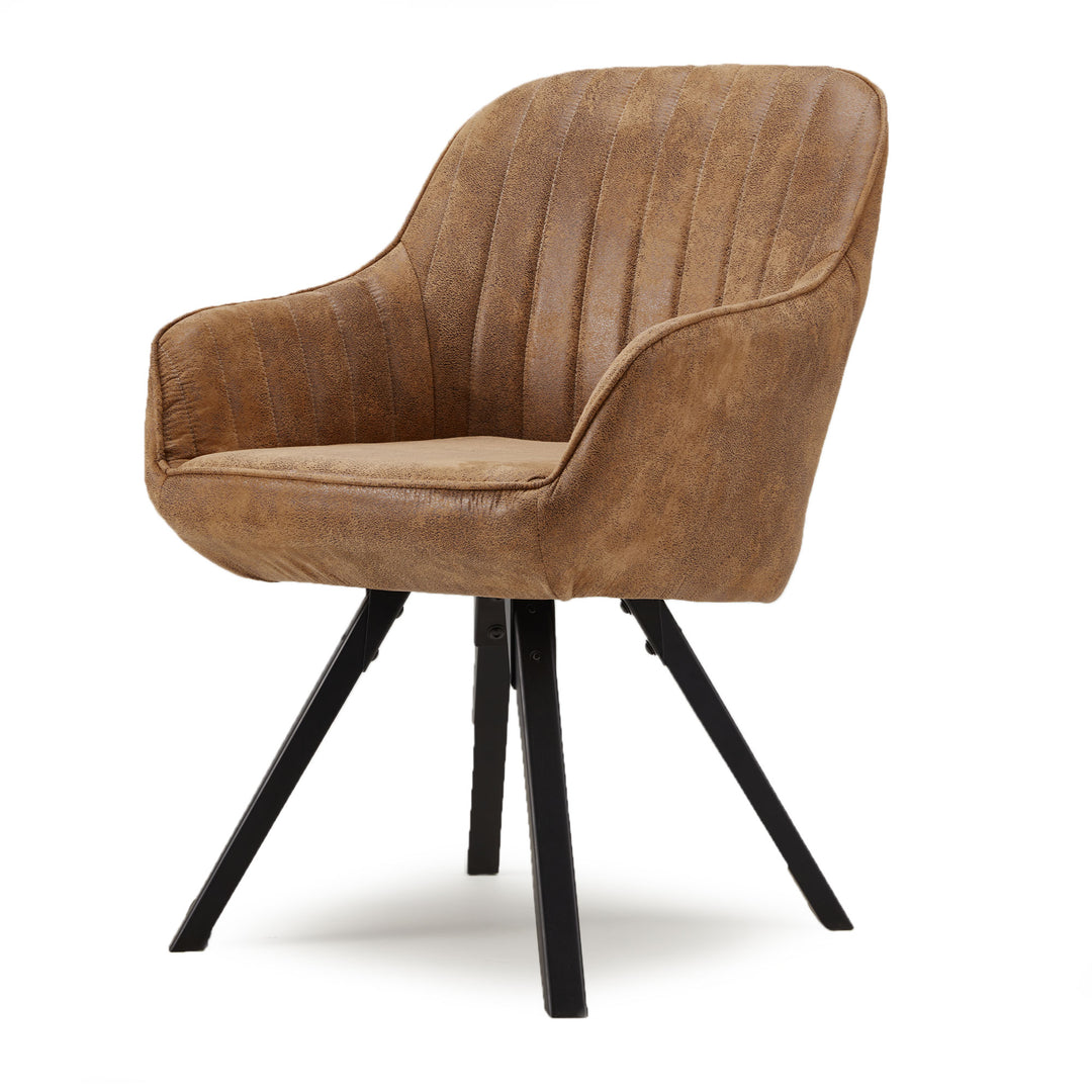 JOMEED Cushioned Swivel Armchair with Rubberwood Legs, Brown (Used)