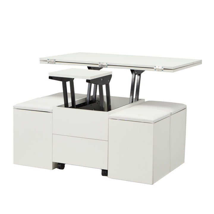 JOMEED Cushioned Seat Converts to Height Adjustable Table with Drawers, White