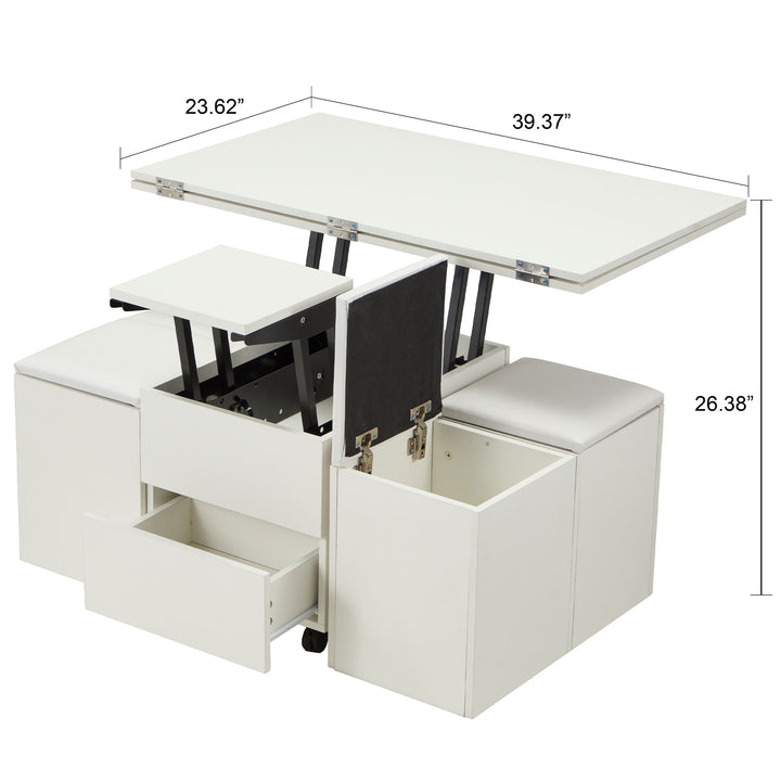 JOMEED Cushioned Seat Converts to Height Adjustable Table with Drawers, White