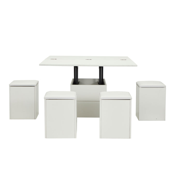 JOMEED Cushioned Seat Converts to Height Adjustable Table with Drawers, White