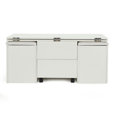 JOMEED Cushioned Seat Converts to Height Adjustable Table with Drawers, White - VMInnovations