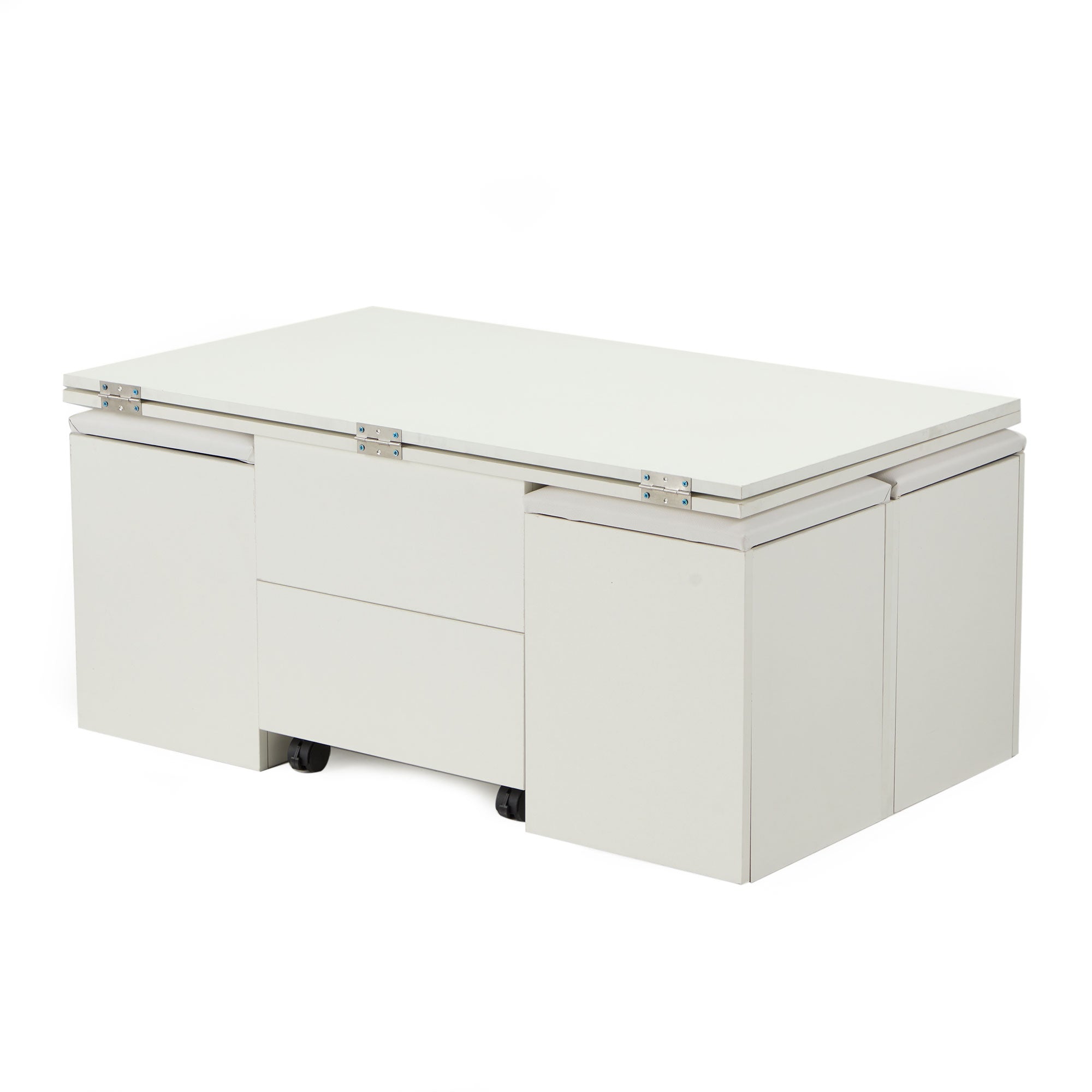JOMEED Cushioned Seat Converts to Height Adjustable Table with Drawers, White - VMInnovations