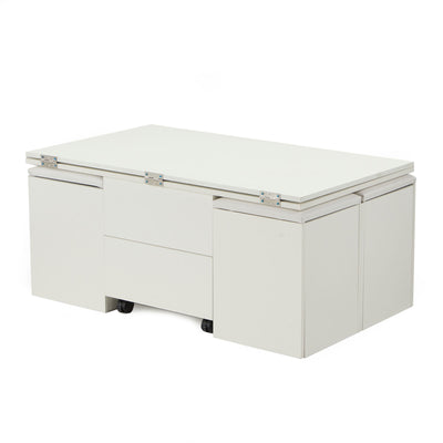 JOMEED Cushioned Seat Converts to Height Adjustable Table with Drawers, White - VMInnovations