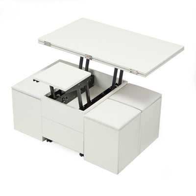 JOMEED Cushioned Seat Converts to Height Adjustable Table with Drawers, White - VMInnovations