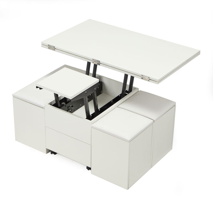 JOMEED Cushioned Seat Converts to Height Adjustable Table with Drawers, White