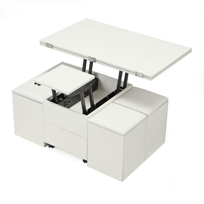 JOMEED Cushioned Seat Converts to Height Adjustable Table with Drawers, White