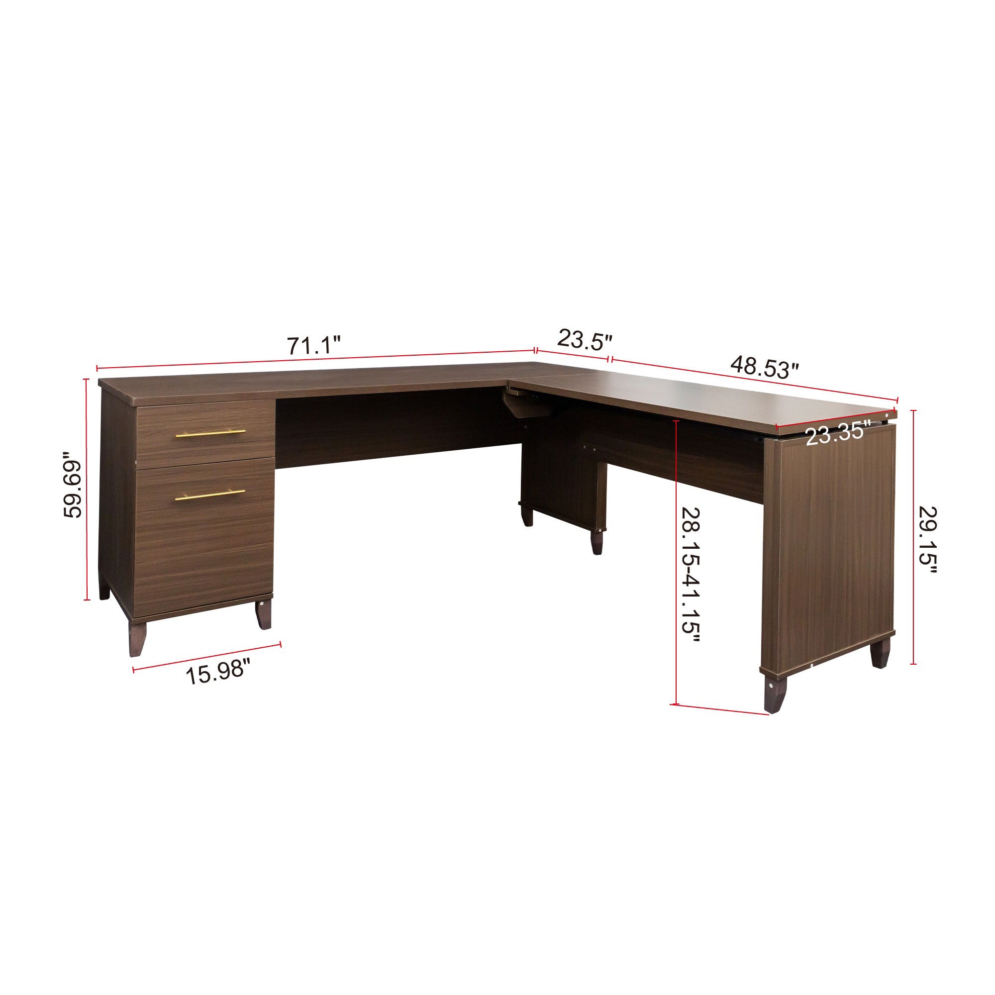JOMEED Adjustable 3 Position Sit to Stand L Shaped Office Desk with File Cabinet