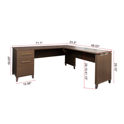 JOMEED Adjustable 3 Position Sit to Stand L Shaped Office Desk with File Cabinet