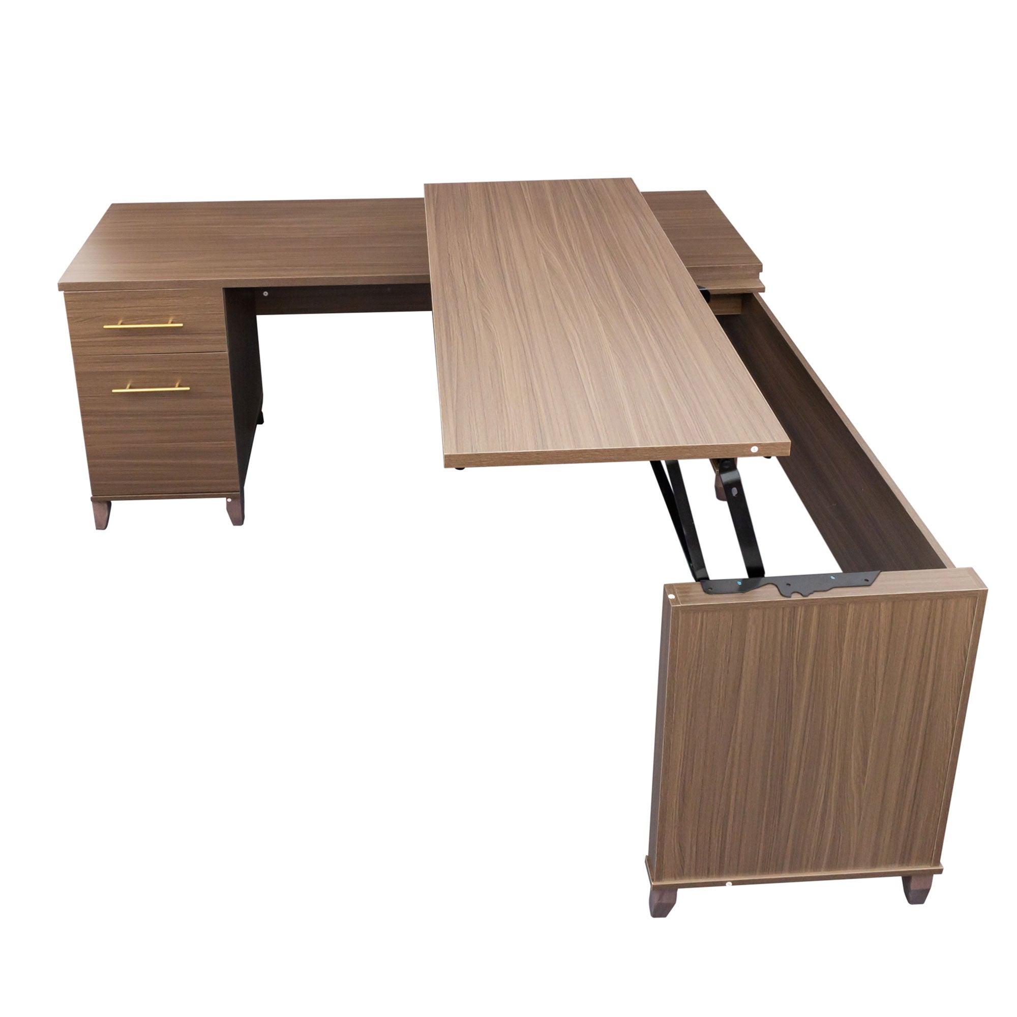 JOMEED Adjustable 3 Position Sit to Stand L Shaped Office Desk with File Cabinet