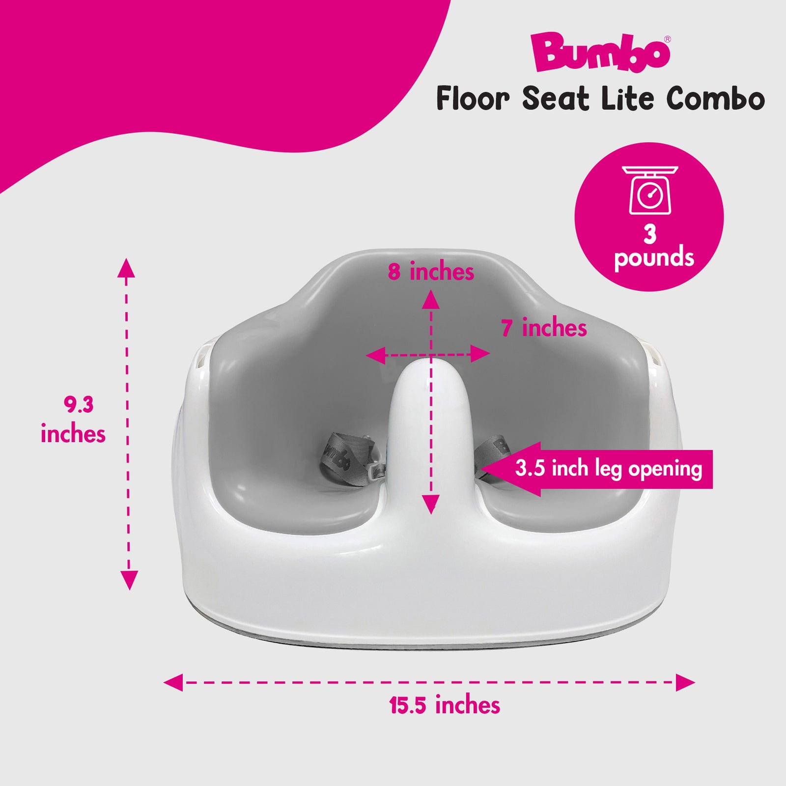 Bumbo Infant Baby Floor Seat LITE with Cushioned Seat & Safety Strap, Cool Grey - VMInnovations
