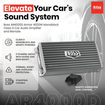 Boss AR4000D Armor 4000W Monoblock Class D Car Audio Amplifier Amp and Remote - VMInnovations
