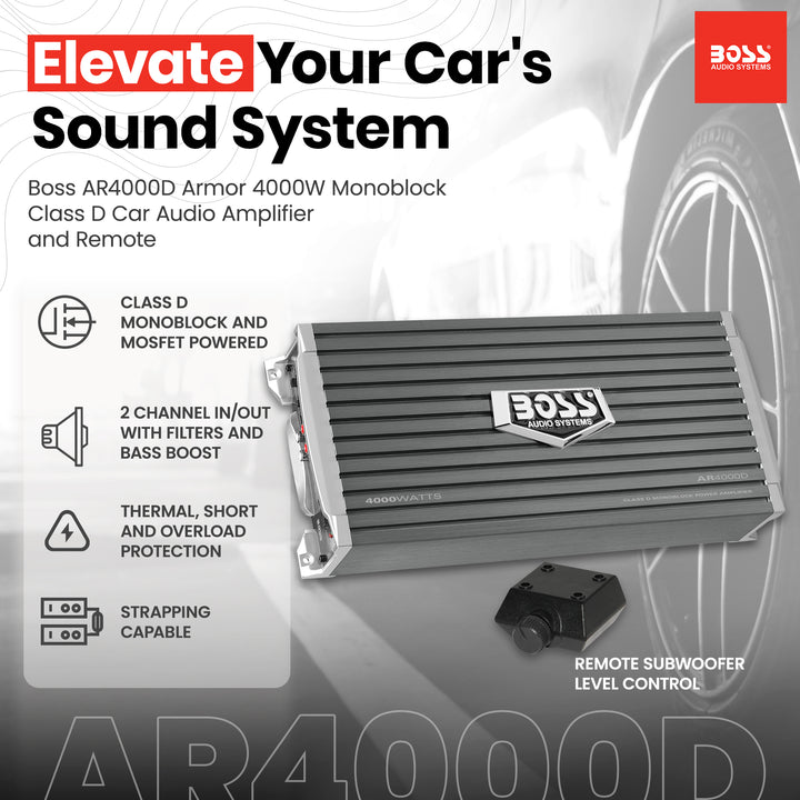 Boss AR4000D Armor 4000W Monoblock Class D Car Audio Amplifier Amp and Remote