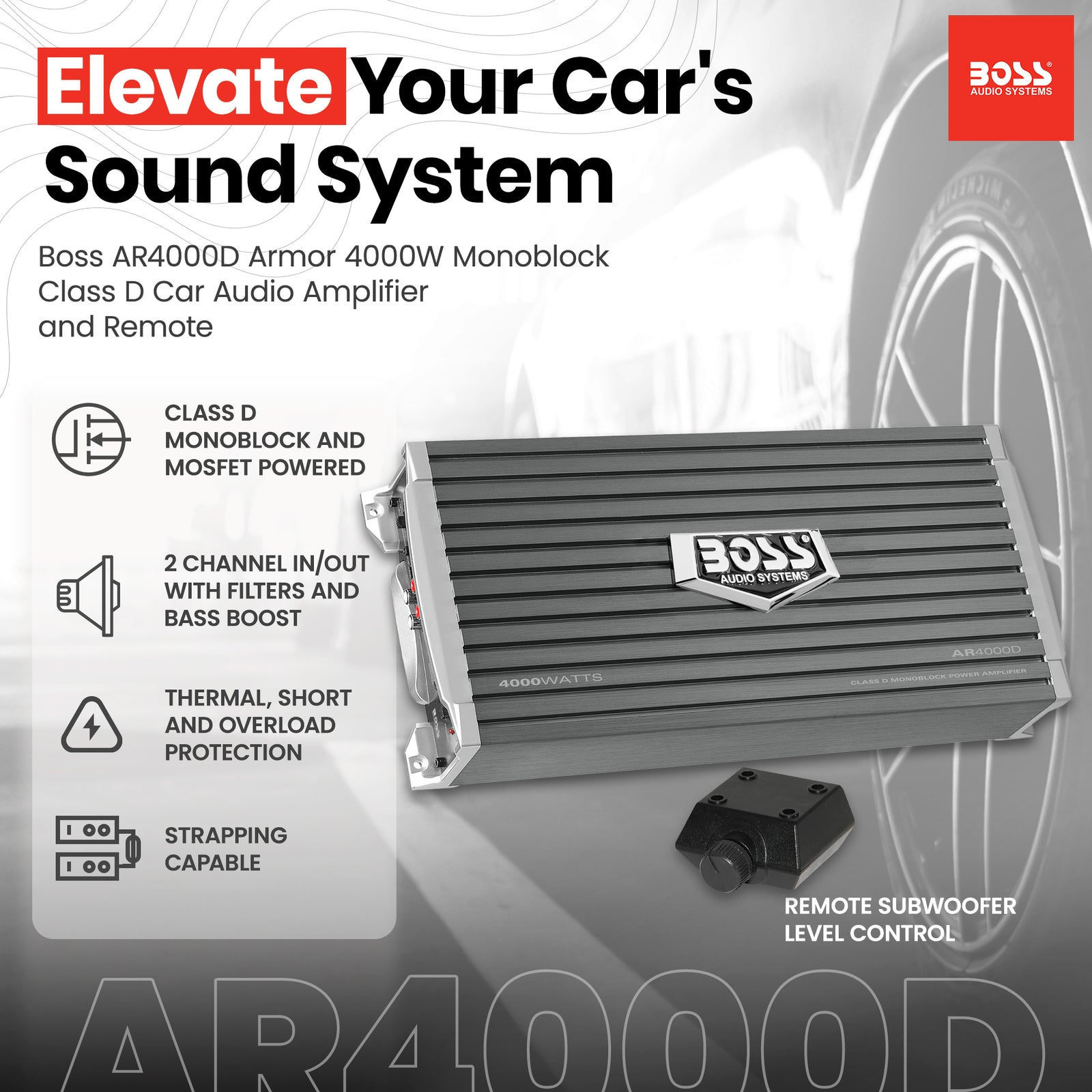 Boss AR4000D Armor 4000W Monoblock Class D Car Audio Amplifier Amp and Remote - VMInnovations