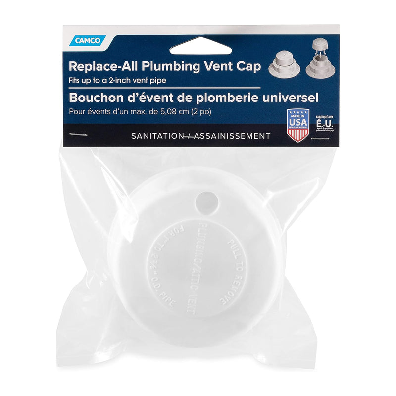 Camco Replacement All Plumbing Vent Cap w/Spring Tension Attachment, Polar White