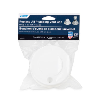 Camco Replacement All Plumbing Vent Cap w/Spring Tension Attachment, Polar White - VMInnovations