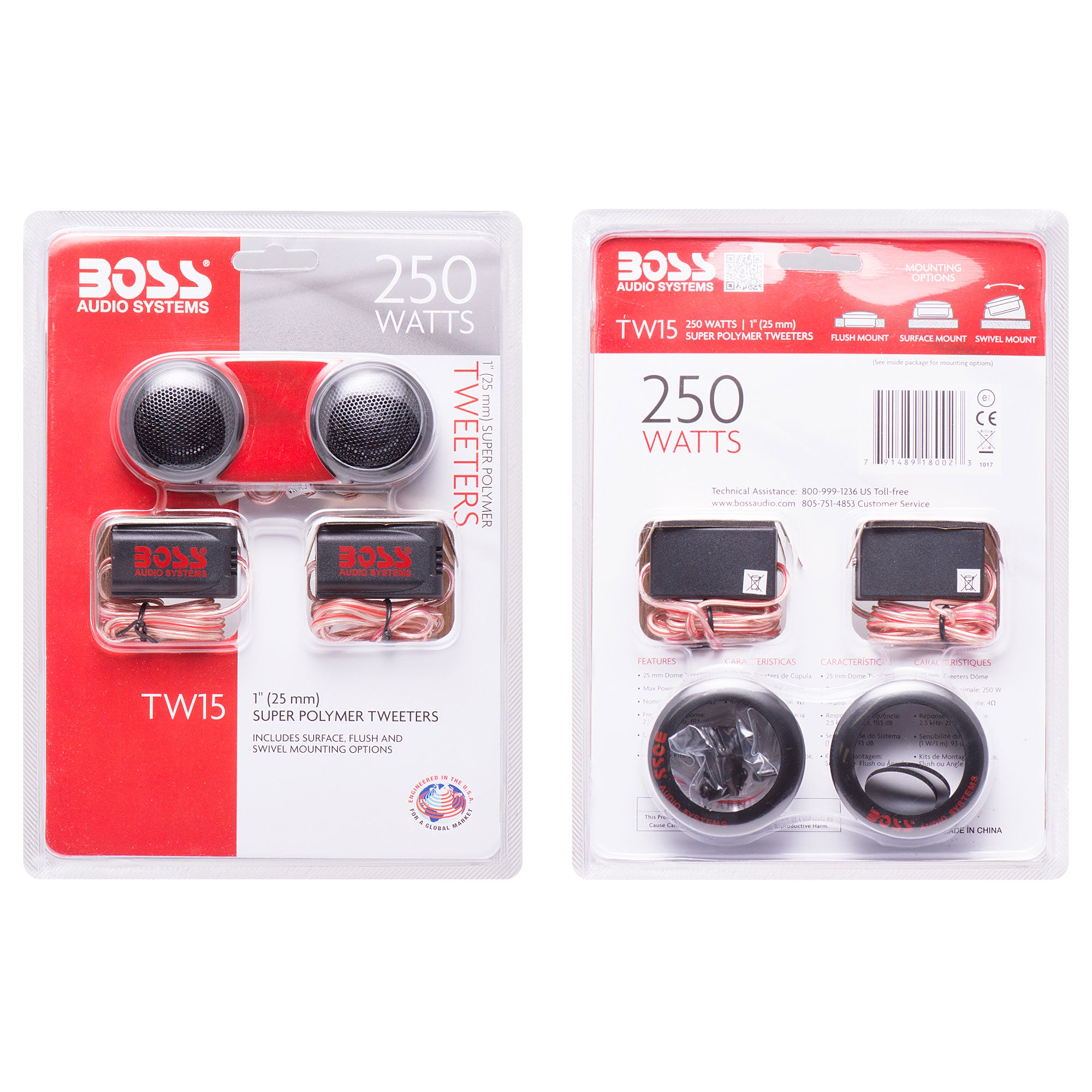 BOSS TW-15 500W 1" Micro Dome Car Audio Tweeters + External Crossovers, 2 Pack