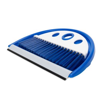 Camco Lightweight Portable Travel Dust Pan & Whisk Broom with Hanger Hole, Blue - VMInnovations