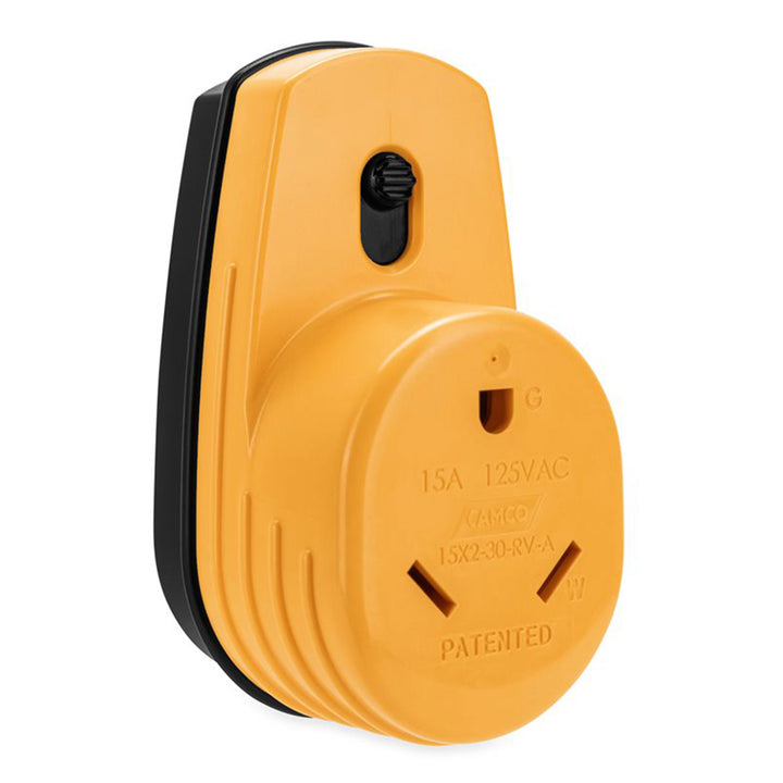 Camco 55225 Power Grip RV 125V Two Plug 15 Amp to Single 30 Amp Adapter (Used)