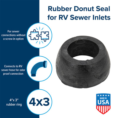 Camco 39312 4 x 3 Inch RV Sewer Hose Rubber Donut Seal for Sewer Inlets, Black - VMInnovations