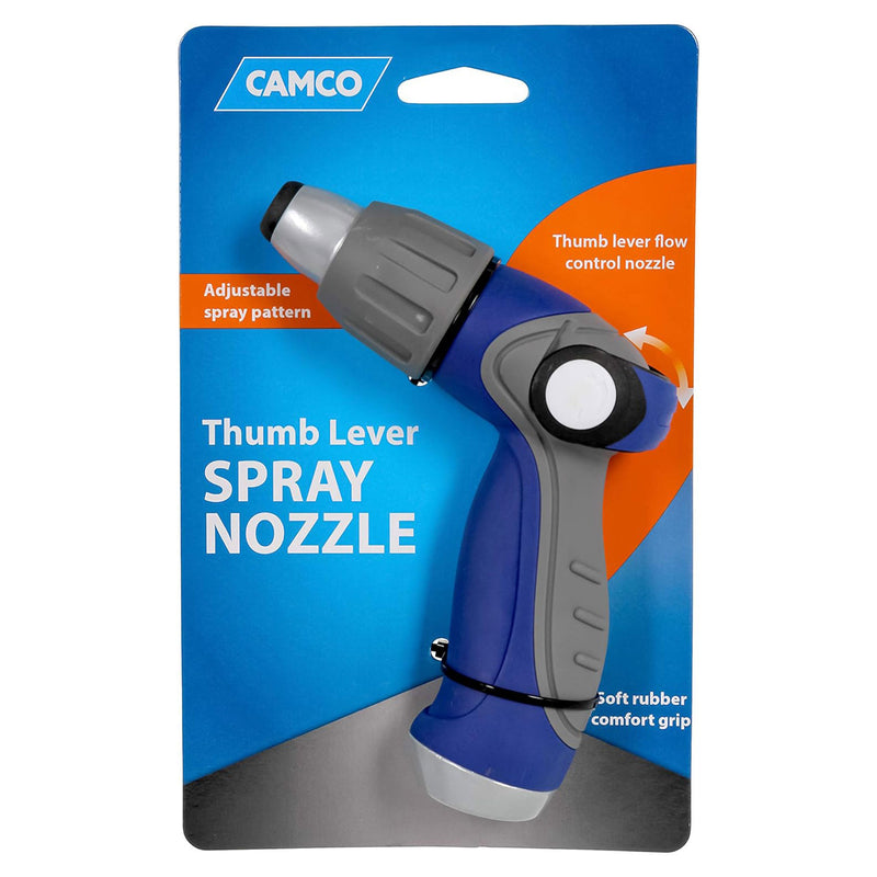 Camco Thumb Lever Flow Control Spray Nozzle w/Adjustable Patterns,Blue(Open Box)