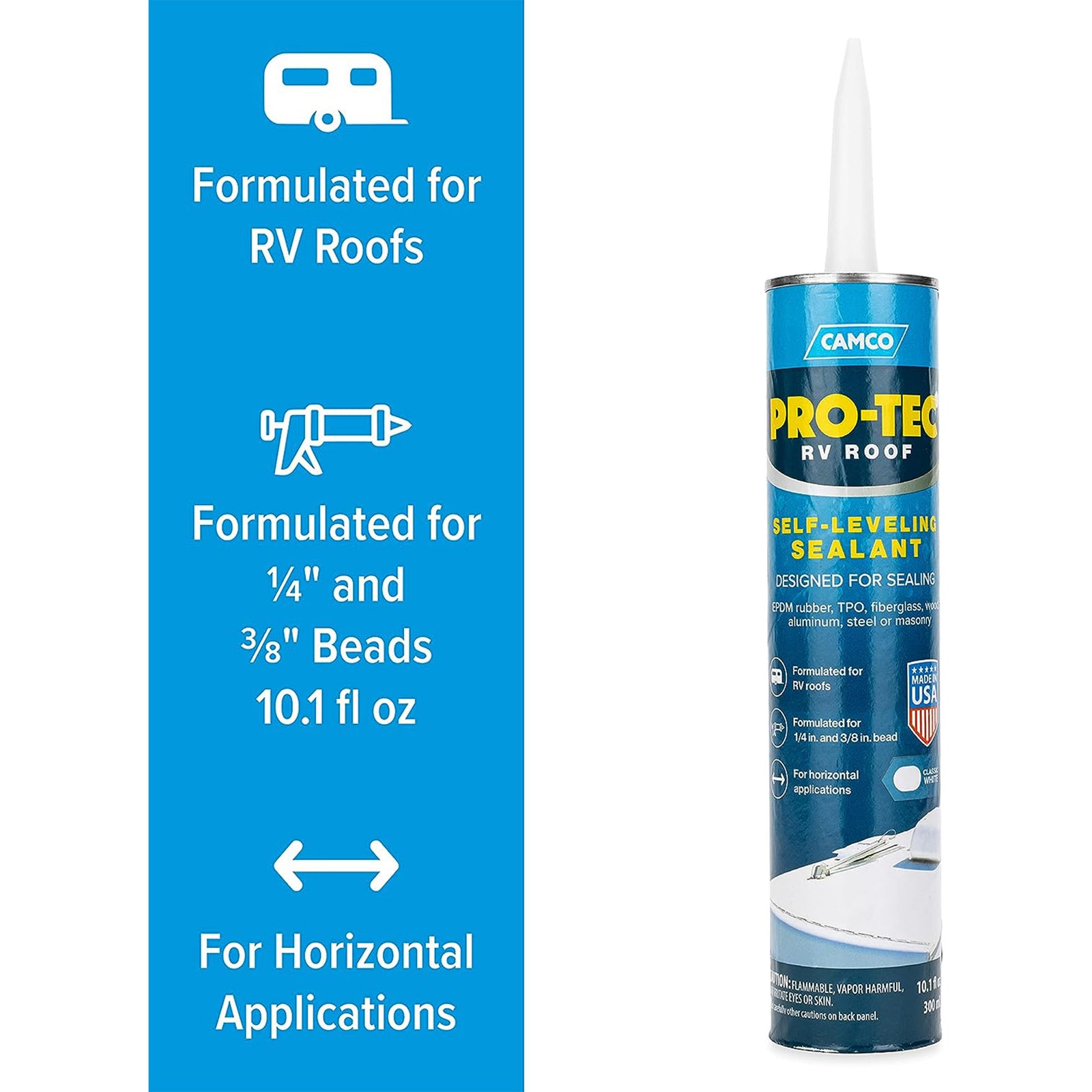 Camco Pro Tec RV Roof 10.1 Fluid Ounce Self Leveling Roof Edge and Vent Sealant - VMInnovations
