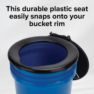 Camco Lidded Bucket Toilet Seat with 3 Waste Bags for 5 Gallon Buckets, Black