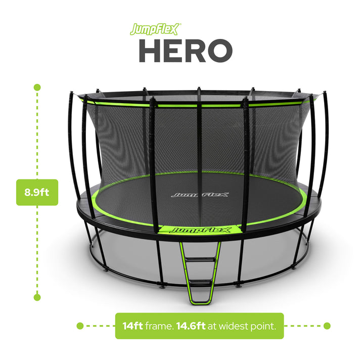 JumpFlex HERO 14' Trampoline with PROJAM Hero Basketball Hoop and Net Attachment